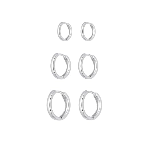 Ohrringe Silber 925 Creolen Silber Klein Damen,Ohrringe Kreolen Silber 3 Paar Herren Ohrringe Set für Männer Hypoallergene Ohrringe Helix Piercings für Frauen Mädchen 6mm 8mm 10mm von FAZKAR