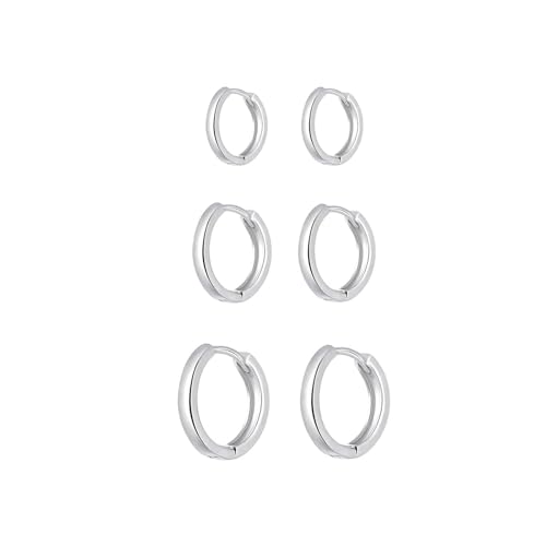 Ohrringe Silber 925 Creolen Silber Klein Damen,Ohrringe Kreolen Silber 3 Paar Herren Ohrringe Set für Männer Hypoallergene Ohrringe Helix Piercings für Frauen Mädchen 8mm 10mm 12mm von FAZKAR