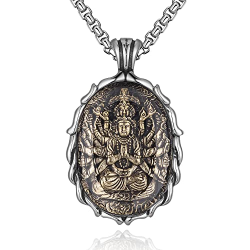 FAZOVIN Buddha Halskette für Männer Edelstahl Anhänger Halskette Avalokitesvara Buddha Bodhisattva Amulett Schutzpatron Heiliger, Edelstahl, Glaskristall FAZOVIN Buddha Halskette für Männer Edelstahl Anhänger Halskette Avalokitesvara Buddha Bodhisattva Amulett Schutzpatron Heiliger, Edelstahl, Glaskristall von FAZOVIN