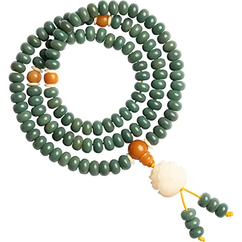 Weathered Green Bodhi Seed 108 Beads Necklace for Women with Lotus, Tibetan Mala Beads Bracelet for Meditation and Prayer Weathered Green Bodhi Seed 108 Beads Necklace for Women with Lotus, Tibetan Mala Beads Bracelet for Meditation and Prayer von FAZOVIN