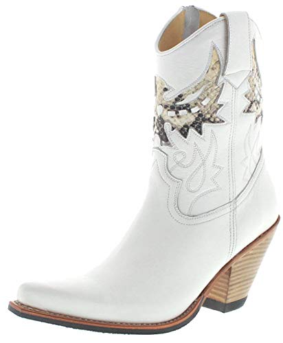 FB Fashion Boots Damen Cowboy Stiefel LULU Blanco Lederstiefelette Lederschuhe Weiss 38 EU von FB Fashion Boots