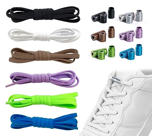 FBBULES 6Paar Schnürsenkel ohne Binden Elastische Schnellverschluss mit Metallkaspel, Kinder Schuhbänder Flach Bunte für Erwachsene Sneakers Sportschuhe Laufschuhe von FBBULES