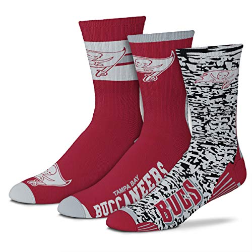 FBF Originals - Herren-Fußballsocken Stimulus Crew Length – 3er-Pack, Tampa Bay Buccaneers, Medium 5-10 US von FBF Originals