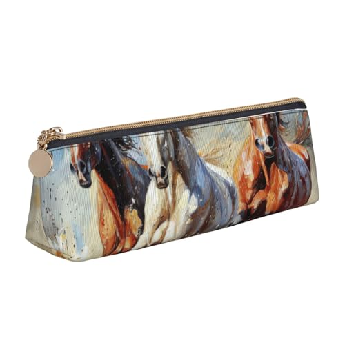 FBGHHTY Federmäppchen, Motiv: Pferde, mit Kunstdruck, großes Fassungsvermögen, dreieckig, für den täglichen Gebrauch, Schule, Universität von FBGHHTY