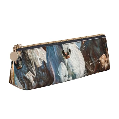 FBGHHTY Federmäppchen, Motiv: Pferde, mit Kunstdruck, großes Fassungsvermögen, dreieckig, für den täglichen Gebrauch, Schule, Universität von FBGHHTY