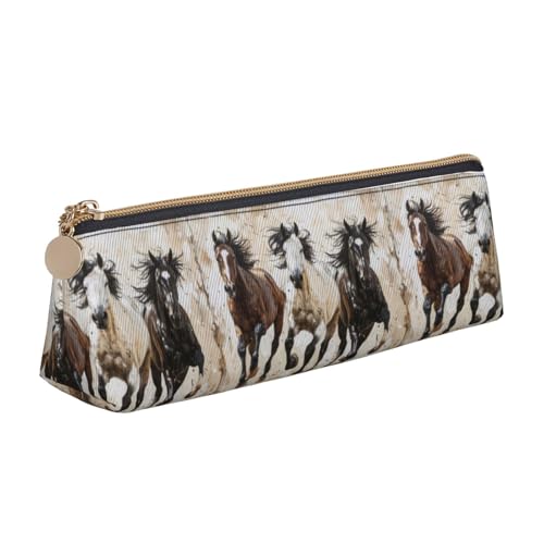 FBGHHTY Federmäppchen, Motiv: Pferde, mit Kunstdruck, großes Fassungsvermögen, dreieckig, für den täglichen Gebrauch, Schule, Universität von FBGHHTY