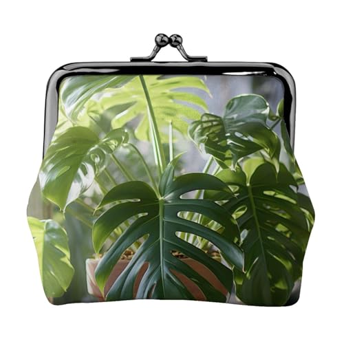 Monstera Deliciosa Geldbörse mit Bananenpalmen-Druck, kompakt, Kussschloss, Münztasche, Reißverschluss, Reisen, Einkaufen, Geschenk von FBGHHTY