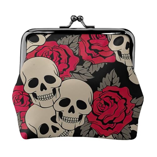 Münzbörse mit Totenkopf und Rosen, kompakt, mit Reißverschluss, für Reisen, Einkaufen, Geschenk, Schwarz von FBGHHTY