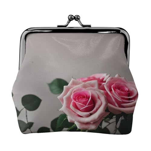 Münzbörse mit rosa Rosen-Aufdruck, kompakt, Kussschloss, Münztasche, Reißverschluss, Reisen, Einkaufen, Geschenk von FBGHHTY