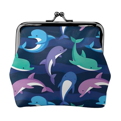Münzgeldbörse mit Delfin-Aufdruck für Damen, kompakt, Kussschloss, Münztasche, Reißverschluss, Reisen, Einkaufen, Geschenk von FBGHHTY