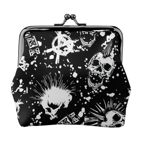 Münzgeldbörse mit Punk-Totenkopf-Druck, für Damen, kompakt, Kussschloss, Münztasche, Reißverschluss, Reisen, Einkaufen, Geschenk von FBGHHTY
