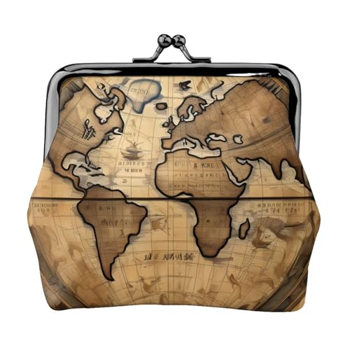 Münzgeldbörse mit antiker Karte, Weltkugel-Druck, kompakt, Kussschloss, Münztasche, Reißverschluss, Reisen, Einkaufen, Geschenk von FBGHHTY