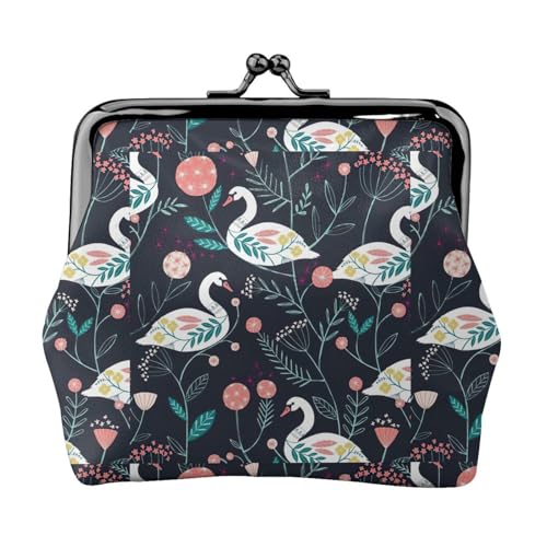 Münzgeldbörse mit floralem Schwanen-Druck, kompakt, Kussschloss, Münztasche, Reißverschluss, Reisen, Einkaufen, Geschenk von FBGHHTY