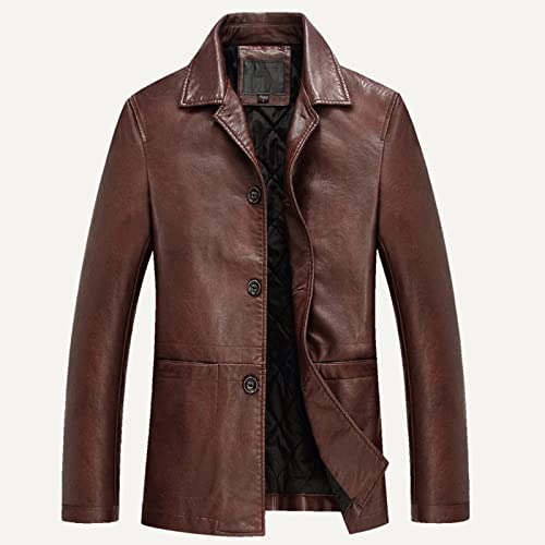 FBYYJK Herren Lederjacke - Business Lederjacke Herren Dick Warm Liner Windbreaker Herren Pu Lederjacke Vatergeschenk Plus Größe Mit Taschen,Kaffee,M von FBYYJK