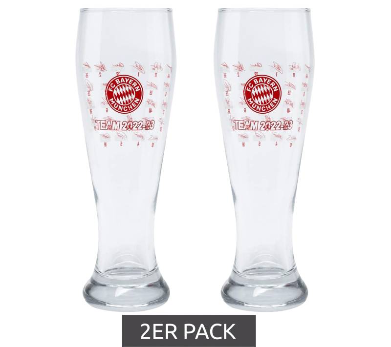 2er Sparpack FC Bayern München Team 2022/23 Bierglas – Offizielle Sammleredition 640ml Weizenbierglas 31324 Transparent/Rot von FC BAYERN MÜNCHEN