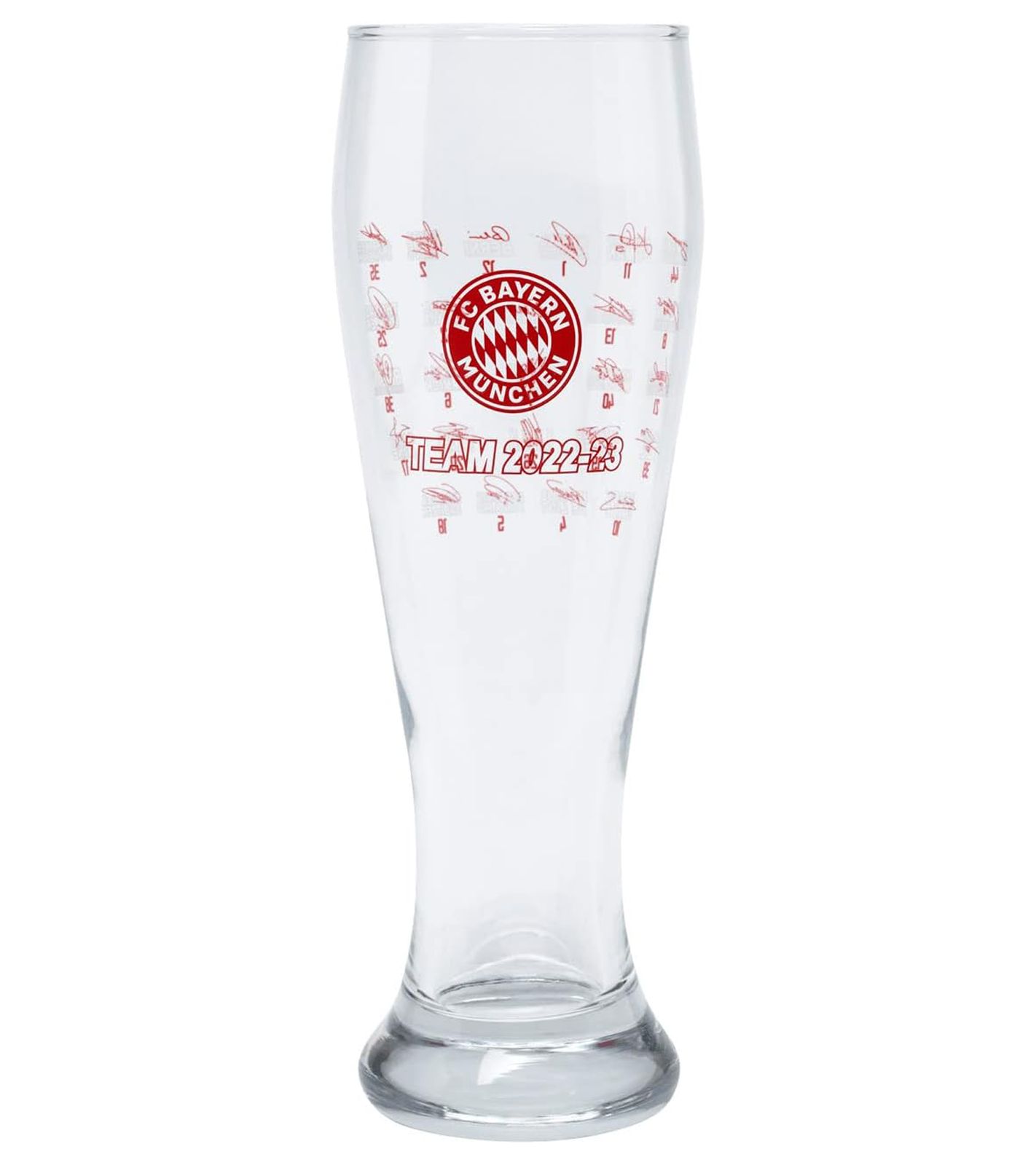 FC Bayern München Team 2022/23 Bierglas – Offizielle Sammleredition 640ml Weizenbierglas 31324 Transparent/Rot von FC BAYERN MÜNCHEN