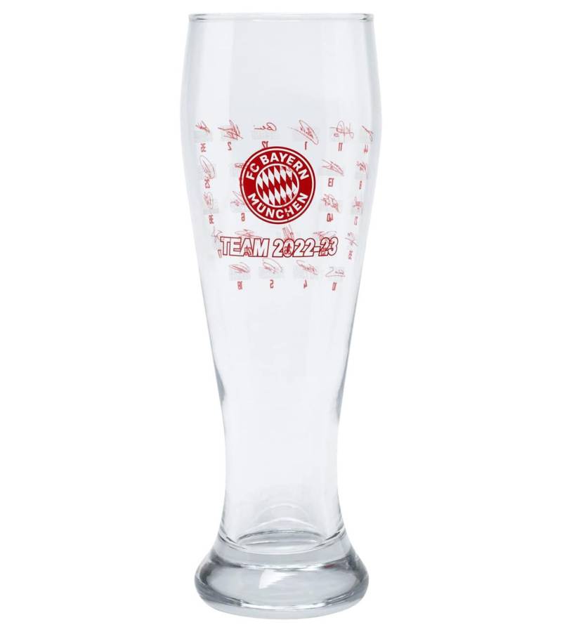 FC Bayern München Team 2022/23 Bierglas – Offizielle Sammleredition 640ml Weizenbierglas 31324 Transparent/Rot von FC BAYERN MÜNCHEN