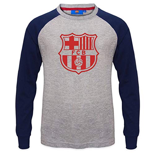 FC Barcelona - Kinder Langarmshirt mit Raglanärmeln & Vereinswappen - Offizielles Merchandise - Geschenk für Fußballfans - Grau - 6-7 Jahre von FC Barcelona