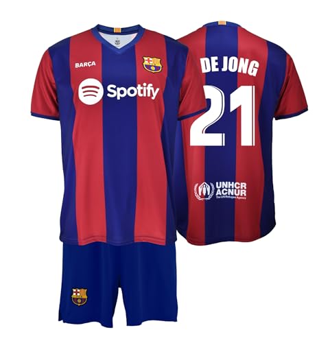 FC Barcelona Set T-Shirt und Hose 1. EQ Replica 2023-24 Lizenzprodukt - Rücken 21 DE Jong - Kindergröße 8 Jahre, Blau/Weinrot, 8 Jahre von FC Barcelona