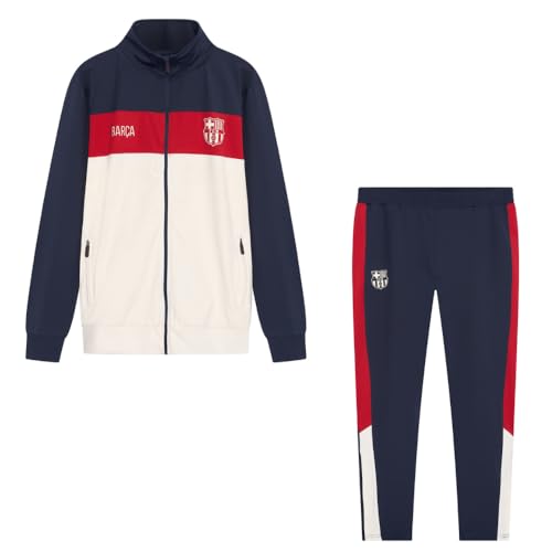 FC Barcelona Tracksuit Blau/Beige 22/23 - Size 128/8 Jähre - Trainingsanzuge für Kinder - Langarm Barca Trainingsjacke und Jogginghose - Jacke und Hose für Fussball Training - Barca Tracksuit von FCB