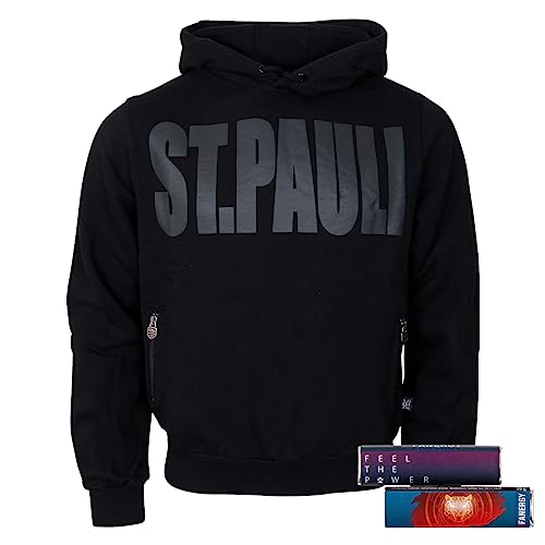 FC St. Pauli Kapuzenpullover Hoodie Aufdruck Black Block ST. Pauli Unisex Damen Herren schwarz + 2X FANERGY Traubenzucker (as3, Alpha, m, Regular, Regular) von FC St. Pauli