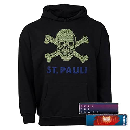 FC St. Pauli - Kapuzenpullover Hoodie Cross Stitch Totenkopf - schwarz + 2X FANERGY Traubenzucker (as3, Alpha, m, Regular, Regular) von FC St. Pauli