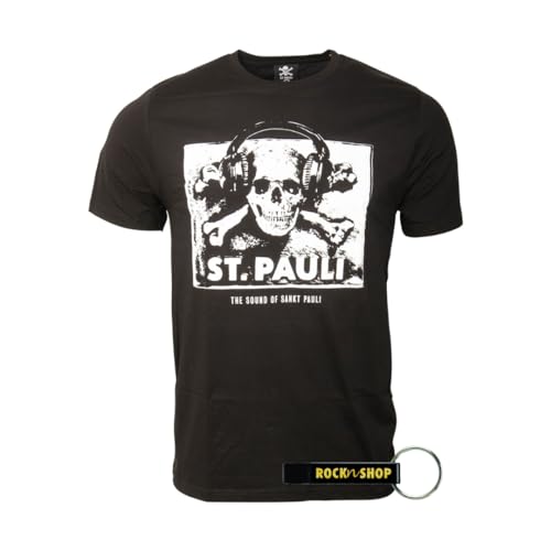 FC St. Pauli T-Shirt Herren schwarz Sound FCSP Fanartikel + RocknShop Flaschenöffner (DE/NL/SE/PL, Alphanumerisch, M, Regular, Regular, Schwarz) von FC St. Pauli