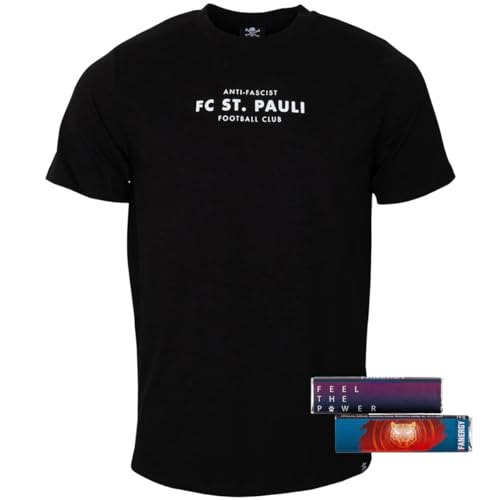 FC St. Pauli T-Shirt Oberteil Kurzarm Aufdruck Anti - Damen Herren Unisex weiß schwarz + 2 x FANERGY Traubenzucker (DE/NL/SE/PL, Alphanumerisch, M, Regular, Regular, schwarz) von FC St. Pauli
