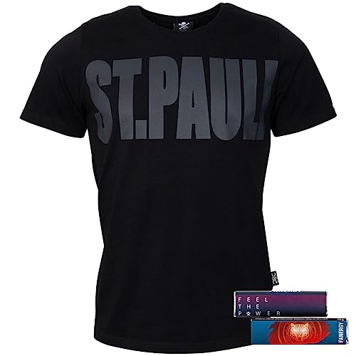 FC St. Pauli T-Shirt Oberteil kurzärmlig Aufdruck Black Block ST. Pauli schwarz Unisex Damen Herren + 2X FANERGY Traubenzucker (as3, Alpha, m, Regular, Regular) von FC St. Pauli