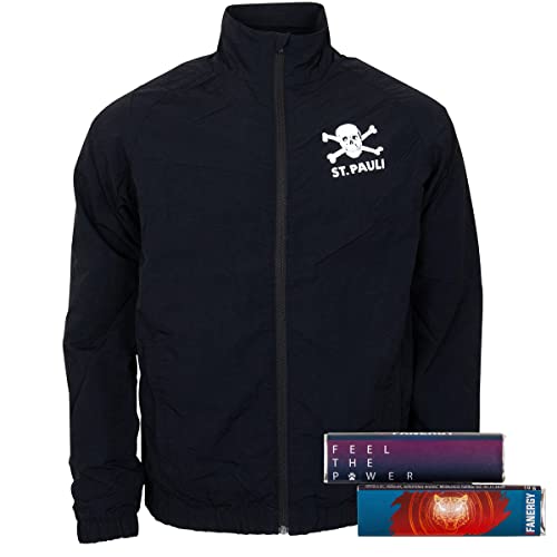 FC St. Pauli Trainingsjacke Sportjacke Sweatjacke Jacke Totenkopf 2022 - schwarz + 2x FANERGY Traubenzucker (XXL) von FC St. Pauli