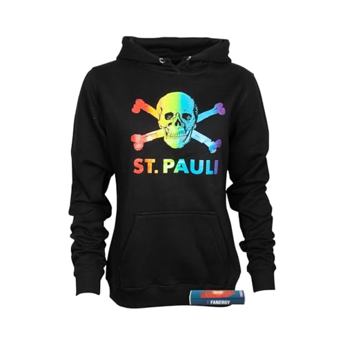 FC St.Pauli Hoodie Damen Totenkopf Kapuzenpullover Regenbogen FCSP Fanartikel + 2xFanergy Traubenzucker von FC St. Pauli