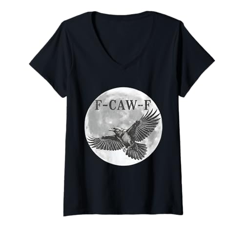 Damen F Caw F Raven Moon Halloween Design mit Krähen Black Bird T-Shirt mit V-Ausschnitt Damen F Caw F Raven Moon Halloween Design mit Krähen Black Bird T-Shirt mit V-Ausschnitt von FCAW-F Raven Moon Design Funny Crow Black Bird