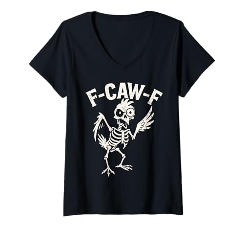 Damen F Caw F Shirt FCAWF Huhn Skelett Lustige Grafik T-Shirt mit V-Ausschnitt Damen F Caw F Shirt FCAWF Huhn Skelett Lustige Grafik T-Shirt mit V-Ausschnitt von FCAWF Bird Skeleton Halloween Skull Shirts...
