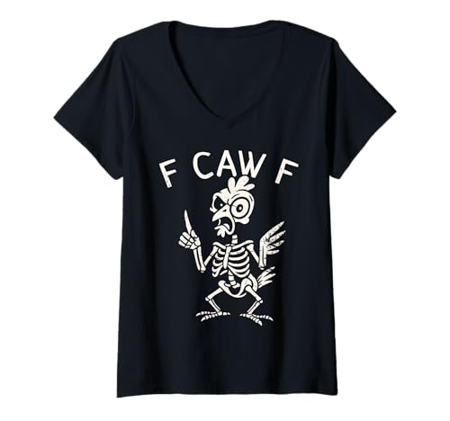 Damen F Caw F Shirt FCAWF Huhn Skelett Lustige Grafik T-Shirt mit V-Ausschnitt Damen F Caw F Shirt FCAWF Huhn Skelett Lustige Grafik T-Shirt mit V-Ausschnitt von FCAWF Skull Bird Skeleton Halloween Shirts...