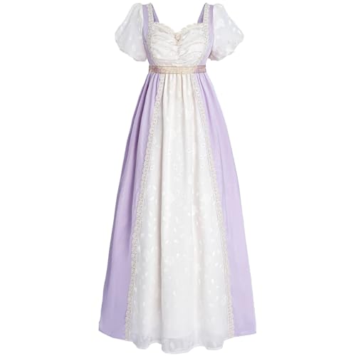 FCCAM Regency Kleider für Frauen Bridgerton Puffy Ärmel Empire-Taille Regency Kleid, Helles Violett, Klein von FCCAM FCCAM