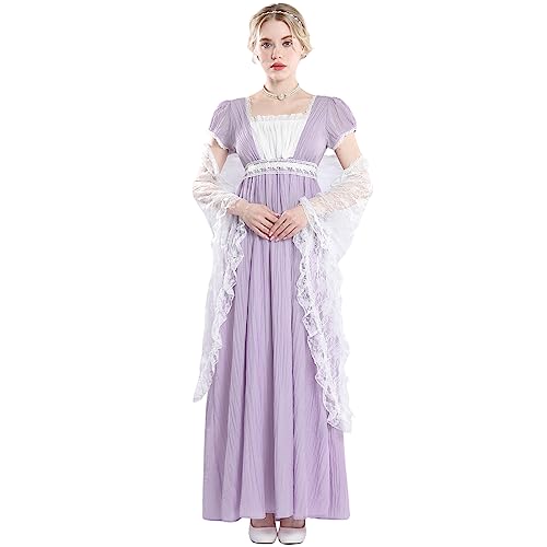 FCCAM Regency Kleider für Frauen Bridgerton Puffy Ärmel Empire-Taille Regency Kleid, Violett, Mittel von FCCAM FCCAM