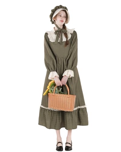 FCCAM Bäuerin Kostüm Belle Damen Kleid Hausmädchen Kostüm Dienstmädchen Braun Schürzenkleid Mädchenhaube Dreiteiliges Set,S von FCCAM