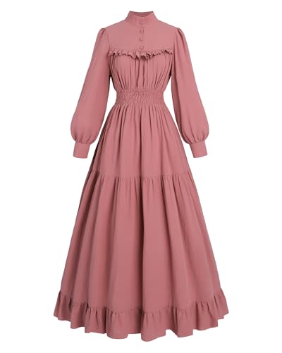 FCCAM Damen Mittelalter Kleid Rosa Viktorianisches Kleid Baumwolle Langarm XXL von FCCAM