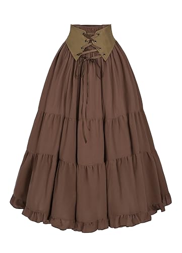 FCCAM Damen Renaissance Rock Mittelalter Rock Damen Rock Lang Rock Festlich Damen Viktorianischer Rock Maxirock a Linie High Waist Rock Vintage Rock, Braun, S von FCCAM