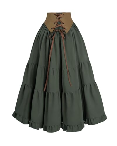 FCCAM Damen Renaissance Rock Mittelalter Rock Damen Rock Lang Rock Festlich Damen Viktorianischer Rock Maxirock a Linie High Waist Rock Vintage Rock, Grün, XL von FCCAM