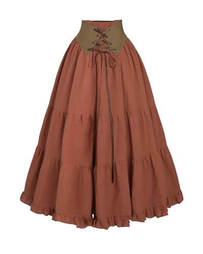 FCCAM Damen Renaissance Rock Mittelalter Rock Damen Rock Lang Rock Festlich Damen Viktorianischer Rock Maxirock a Linie High Waist Rock Vintage Rock, Rot, XXL von FCCAM