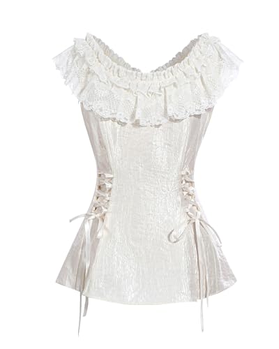 FCCAM Damen Viktorianisch Bluse Lolita Oberteil Vintage Top Viktorianisches Bluse Ärmellos Oberteil, L von FCCAM