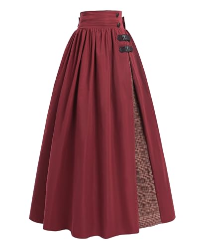 FCCAM Damen Viktorianischen Rock Renaissance Markt Röcke Damen Maxirock Vintage Stil – Hochtaillierter Rock mit Schleife Viktorianisch Inspiriert, S von FCCAM