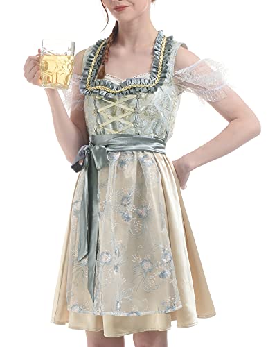 FCCAM Dirndl Damen Trachtenkleid Damen Dirndl für Damen enthält Dirndl Bluse Damen Trachtenkleid Schürze Dirndl Komplettset Günstig, Dirndl Beige Damen S von FCCAM