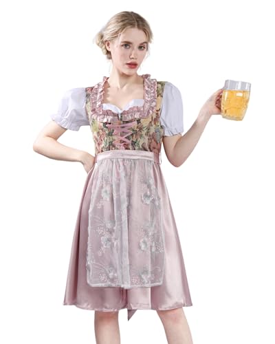 FCCAM Dirndl Damen Trachtenkleid Damen Dirndl für Damen enthält Dirndl Bluse Damen Trachtenkleid Schürze Dirndl Komplettset Günstig, Dirndl Damen Rosa XL von FCCAM