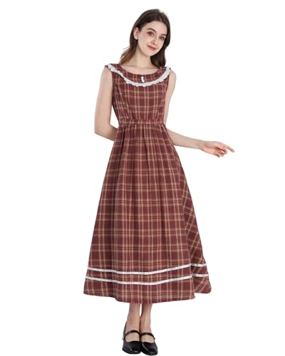 FCCAM Karierte Kleider Ärmellos Rundhals Kariert Kleid Damen Latzkleid Damen Herbst Kleider Kleid Kariert Weihnachten Kleider Christmas Kleider Rot,L von FCCAM