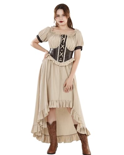 FCCAM Kleid Damen Mittelalter Kleidung Damen Piraten Kleid Renaissance Kleid Mittelalter Kleid Damen Kleid Baumwolle, L von FCCAM