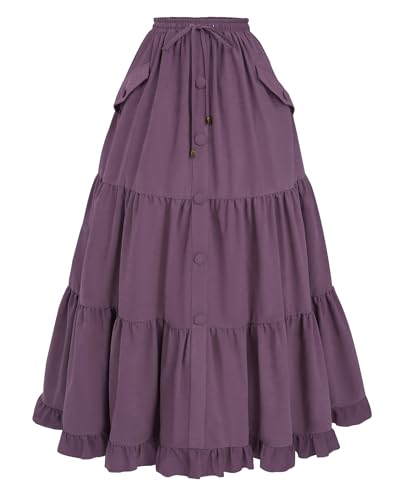 FCCAM Damen Renaissance Rock Elastische Taille Rüschensaum Viktorianischer Rock a Linie Mittelalter Rock mit Taschen, XXL von FCCAM