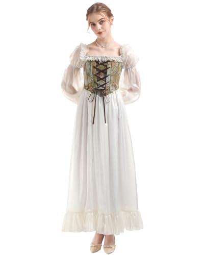 FCCAM Mittelalter Kleidung Damen Tüll Hohe Taille Mittelalter Kostüm Damen Rüschen Renaissance Kleid M von FCCAM