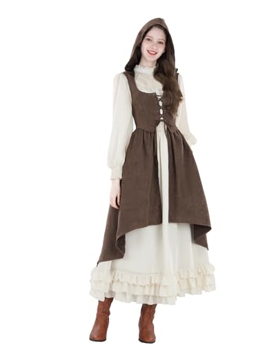 FCCAM Mittelalter Mantel Damen Renaissance Korsett Damen Kapuzenweste Lang Ärmellos Corsage Braun,XXL von FCCAM